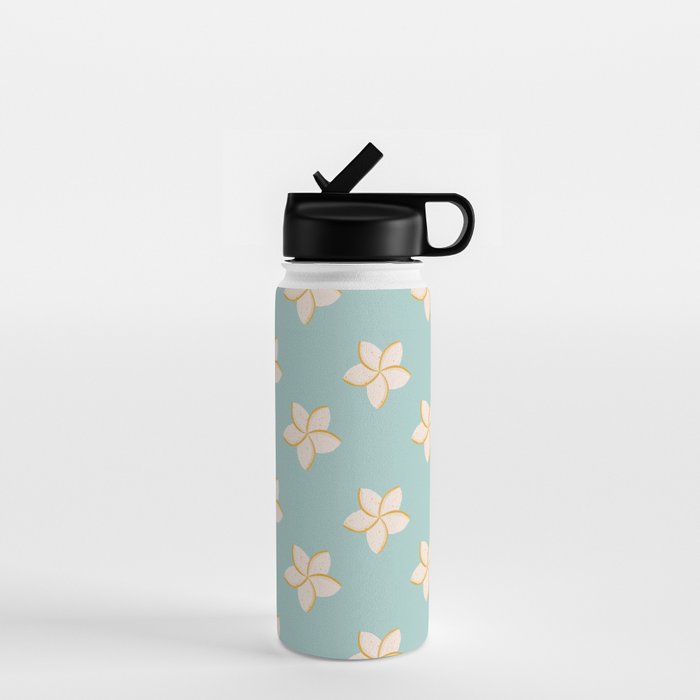 White and turquoise plumeria flowers pattern Water Bottle Gallery Image 1