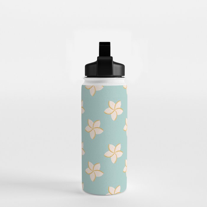 White and turquoise plumeria flowers pattern Water Bottle Gallery Image 2