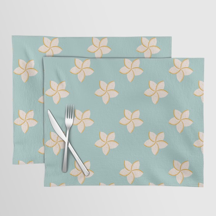 White and turquoise plumeria flowers pattern Placemat Gallery Image 1