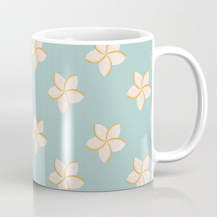 White and turquoise plumeria flowers pattern Coffee Mug Gallery Image 1