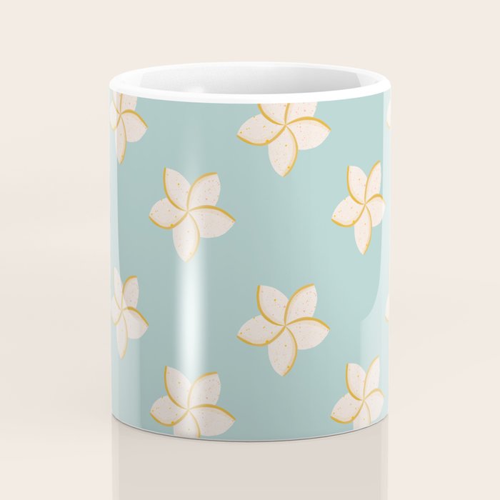 White and turquoise plumeria flowers pattern Coffee Mug Gallery Image 4