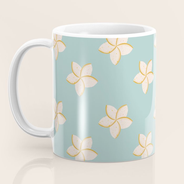 White and turquoise plumeria flowers pattern Coffee Mug Gallery Image 3