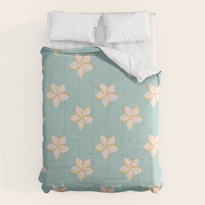 White and turquoise plumeria flowers pattern Comforter Gallery Image 6