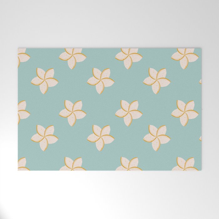 White and turquoise plumeria flowers pattern Welcome Mat Gallery Image 1