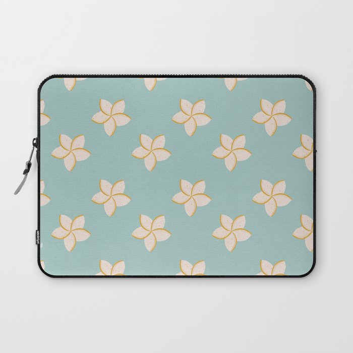 White and turquoise plumeria flowers pattern Laptop Sleeve Gallery Image 1