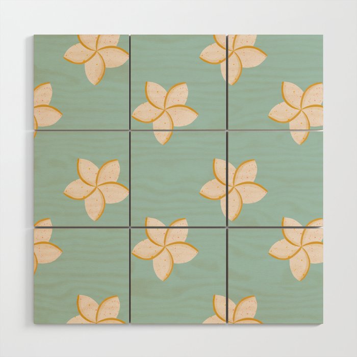 White and turquoise plumeria flowers pattern Wood Wall Art Gallery Image 1