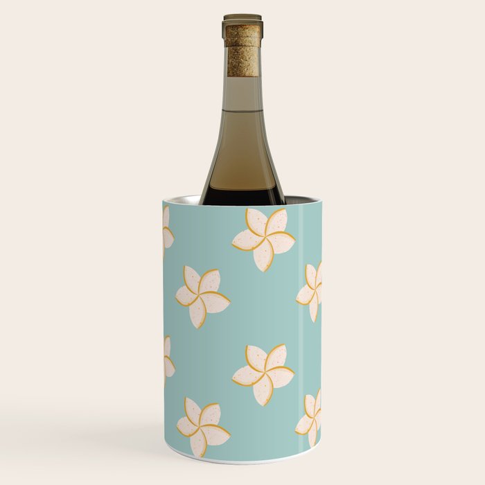 White and turquoise plumeria flowers pattern Wine Chiller Gallery Image 1