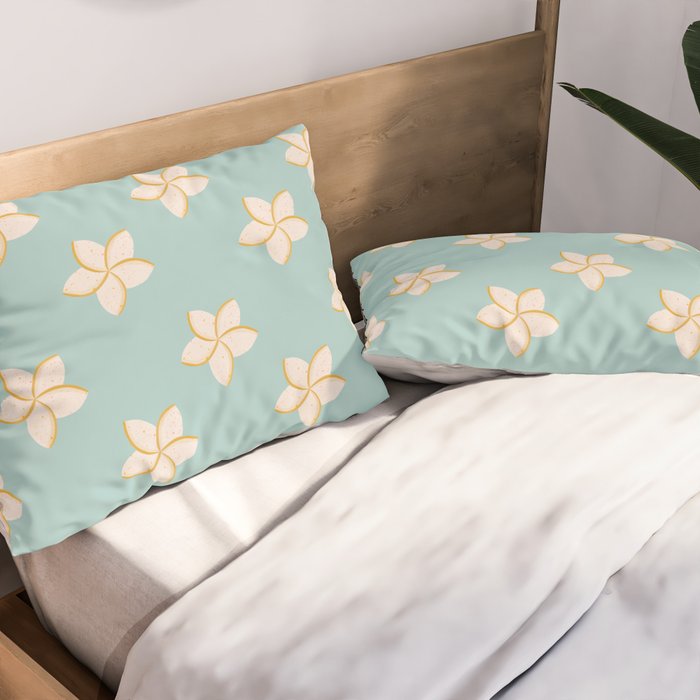 White and turquoise plumeria flowers pattern Pillow Sham Gallery Image 2