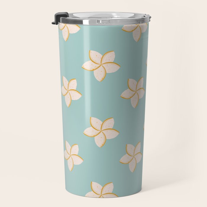 White and turquoise plumeria flowers pattern Travel Mug Gallery Image 3