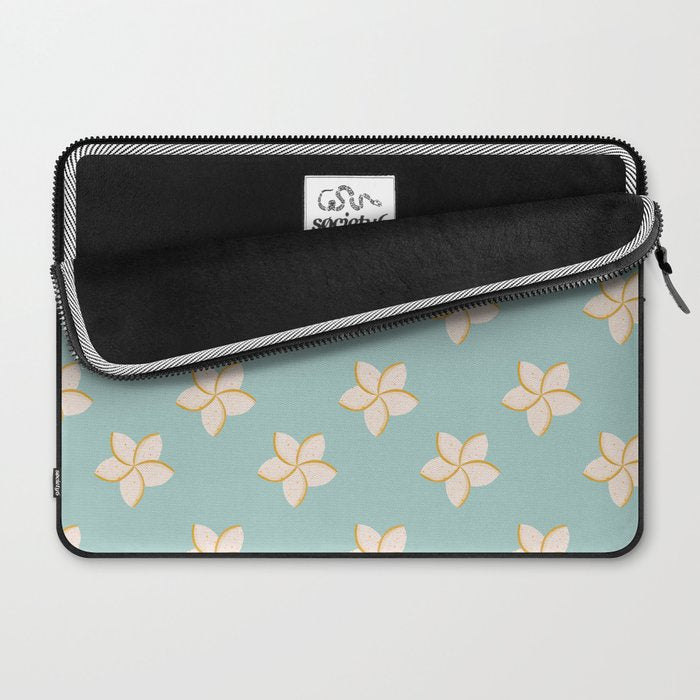 White and turquoise plumeria flowers pattern Laptop Sleeve Gallery Image 2