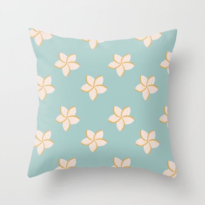 White and turquoise plumeria flowers pattern Throw Pillow Gallery Image 6