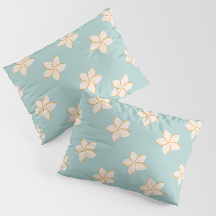 White and turquoise plumeria flowers pattern Pillow Sham Gallery Image 3