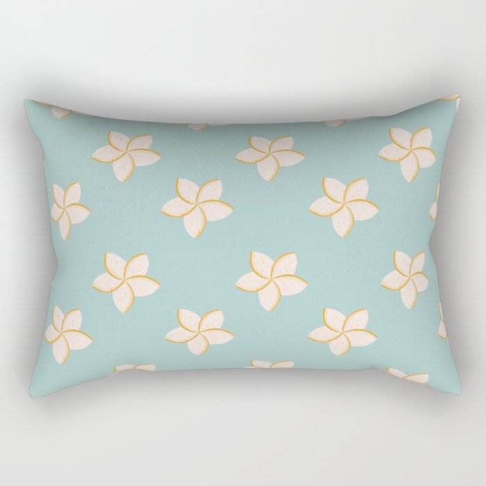 White and turquoise plumeria flowers pattern Rectangular Pillow Gallery Image 2