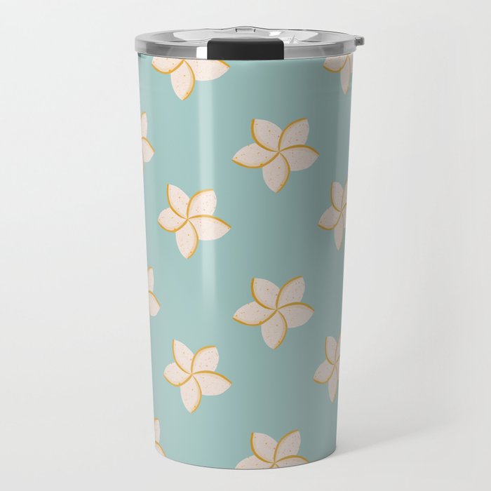 White and turquoise plumeria flowers pattern Travel Mug Gallery Image 1