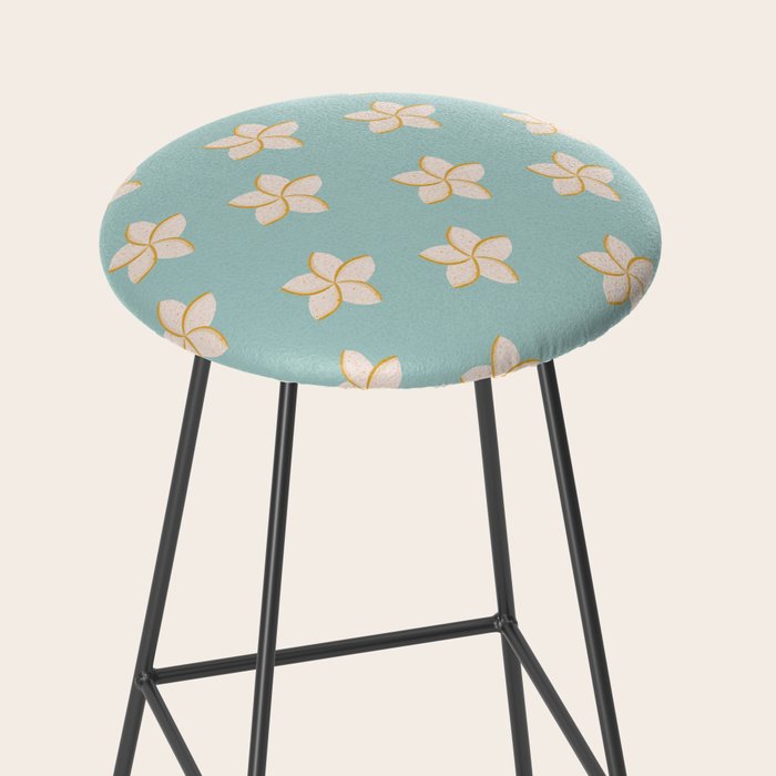 White and turquoise plumeria flowers pattern Stool Gallery Image 2