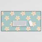 White and turquoise plumeria flowers pattern Desk Mat Gallery Image 1
