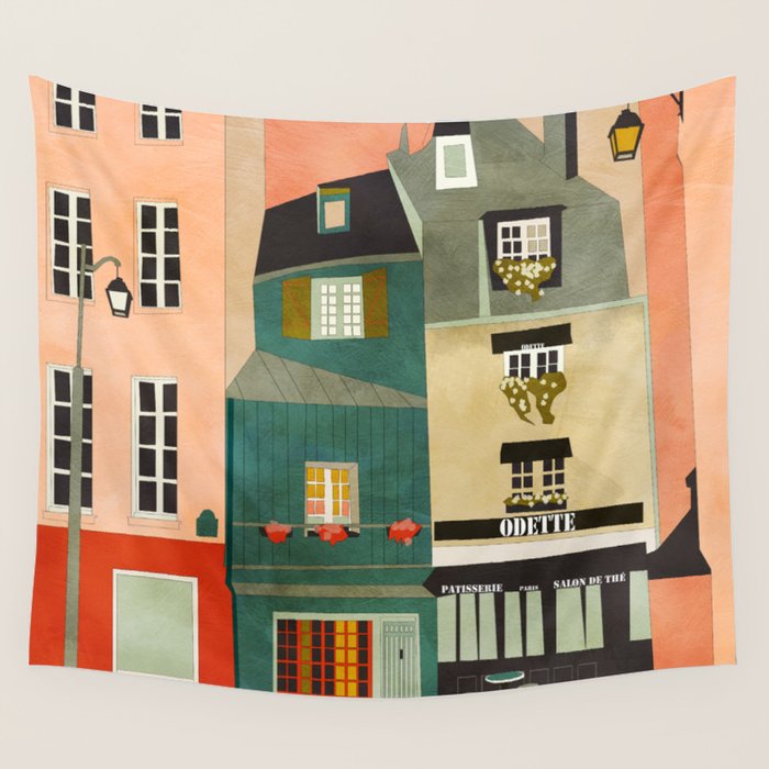paris 2 travel europe france houses Wall Tapestry Gallery Image 1