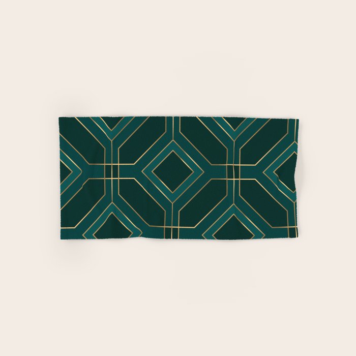 Art Deco Emerald Green & Gold Geometric Pattern Bath Towel Gallery Image 1
