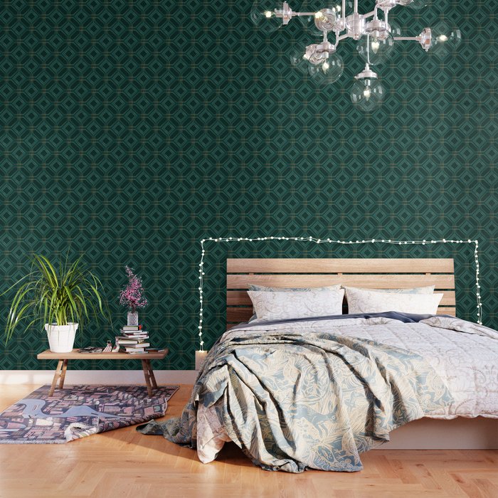 Art Deco Emerald Green & Gold Geometric Pattern Wallpaper Gallery Image 1