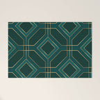 Art Deco Emerald Green & Gold Geometric Pattern Welcome Mat Gallery Image 1