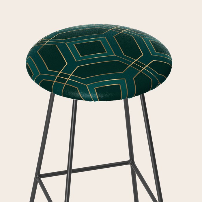Art Deco Emerald Green & Gold Geometric Pattern Stool Gallery Image 2
