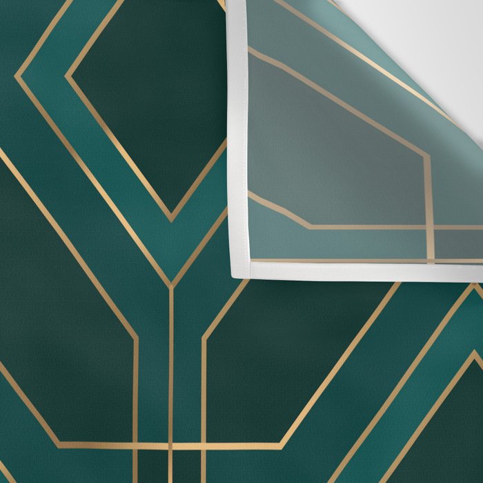 Art Deco Emerald Green & Gold Geometric Pattern Wall Tapestry Gallery Image 3