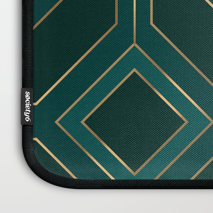 Art Deco Emerald Green & Gold Geometric Pattern Laptop Sleeve Gallery Image 3