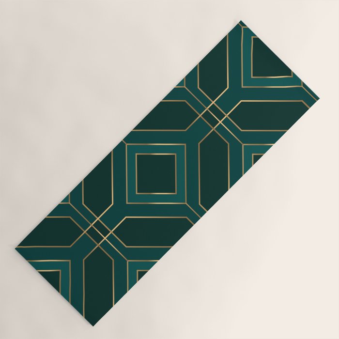 Art Deco Emerald Green & Gold Geometric Pattern Yoga Mat Gallery Image 1