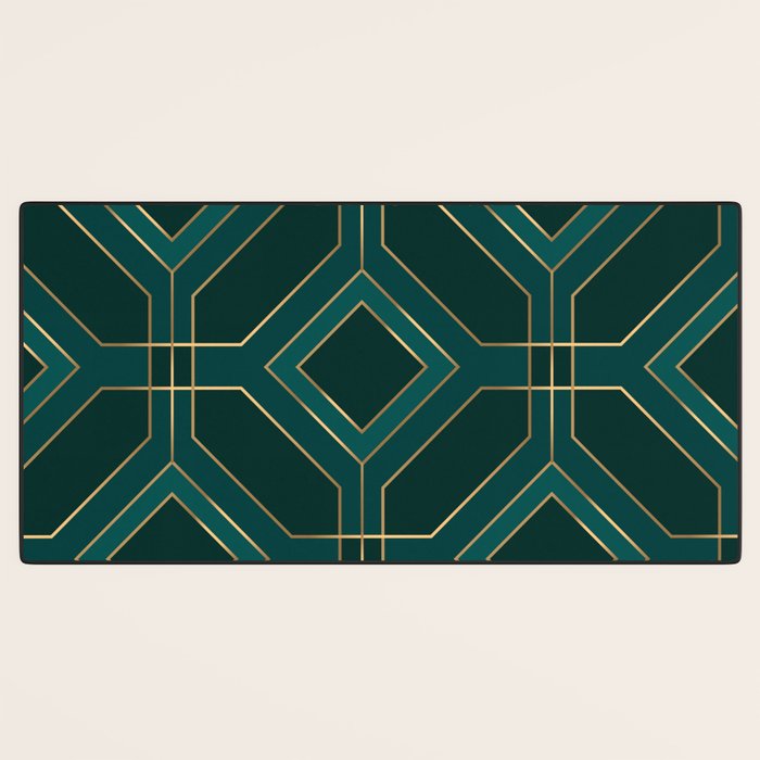 Art Deco Emerald Green & Gold Geometric Pattern Desk Mat Gallery Image 3