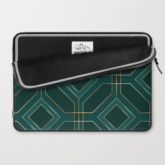 Art Deco Emerald Green & Gold Geometric Pattern Laptop Sleeve Gallery Image 2