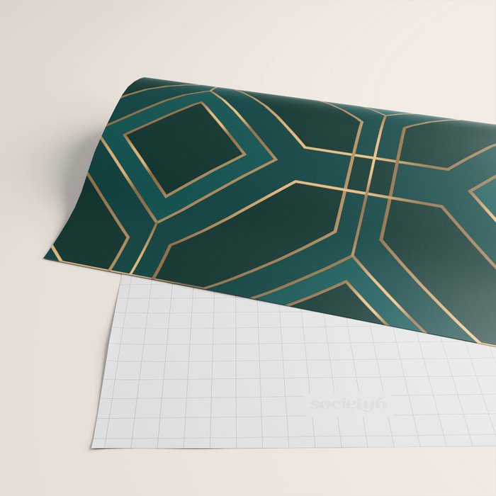 Art Deco Emerald Green & Gold Geometric Pattern Wrapping Paper Gallery Image 2
