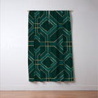 Art Deco Emerald Green & Gold Geometric Pattern Window Curtain Gallery Image 3