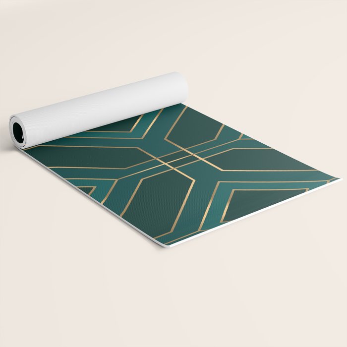 Art Deco Emerald Green & Gold Geometric Pattern Yoga Mat Gallery Image 2