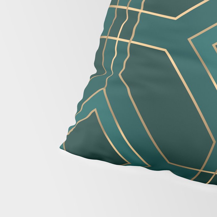 Art Deco Emerald Green & Gold Geometric Pattern Pillow Sham Gallery Image 4