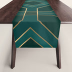 Art Deco Emerald Green & Gold Geometric Pattern Table Runner Gallery Image 1