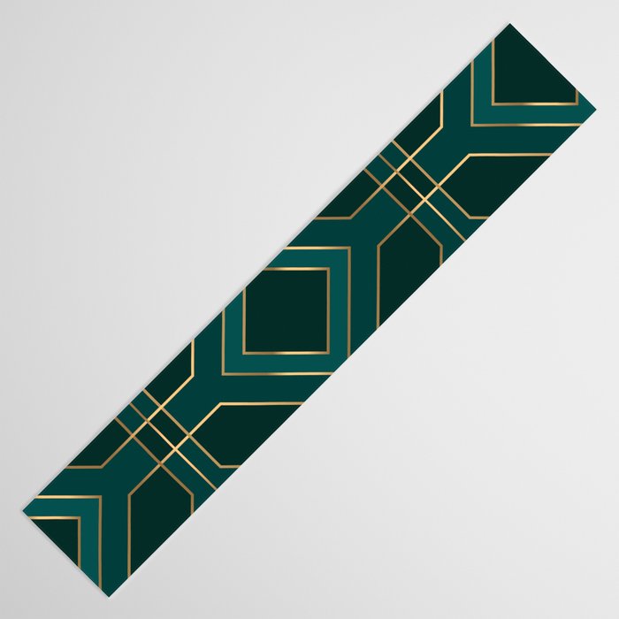 Art Deco Emerald Green & Gold Geometric Pattern Table Runner Gallery Image 3