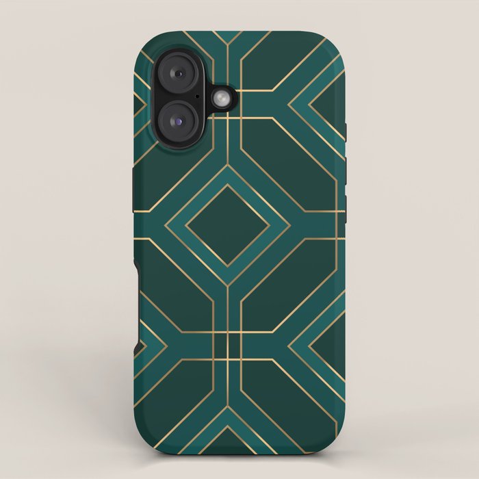 Art Deco Emerald Green & Gold Geometric Pattern iPhone Case Gallery Image 1