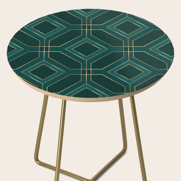 Art Deco Emerald Green & Gold Geometric Pattern Side Table Gallery Image 2