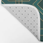 Art Deco Emerald Green & Gold Geometric Pattern Bath Mat Gallery Image 2
