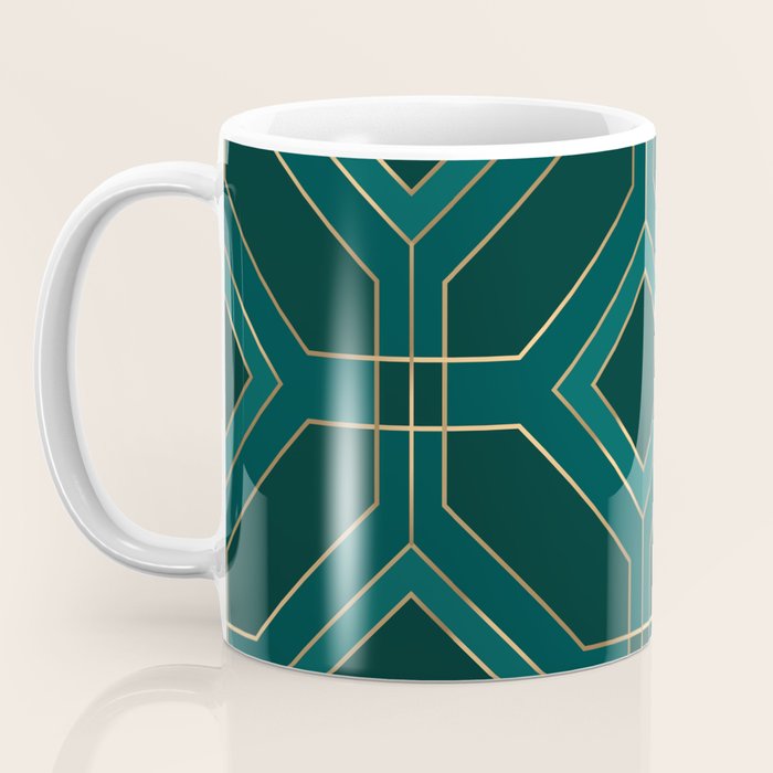 Art Deco Emerald Green & Gold Geometric Pattern Coffee Mug Gallery Image 3
