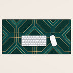Art Deco Emerald Green & Gold Geometric Pattern Desk Mat Gallery Image 1
