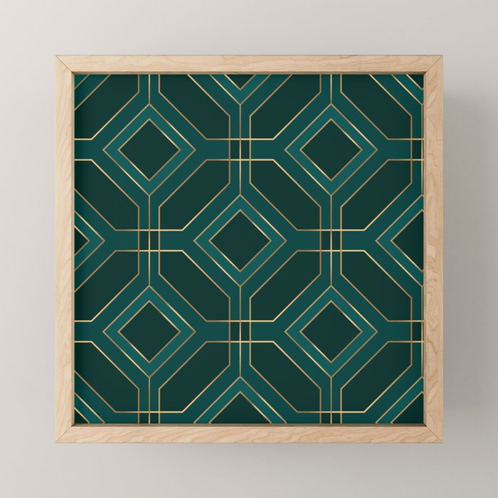 Art Deco Emerald Green & Gold Geometric Pattern Mini Art Print Gallery Image 1
