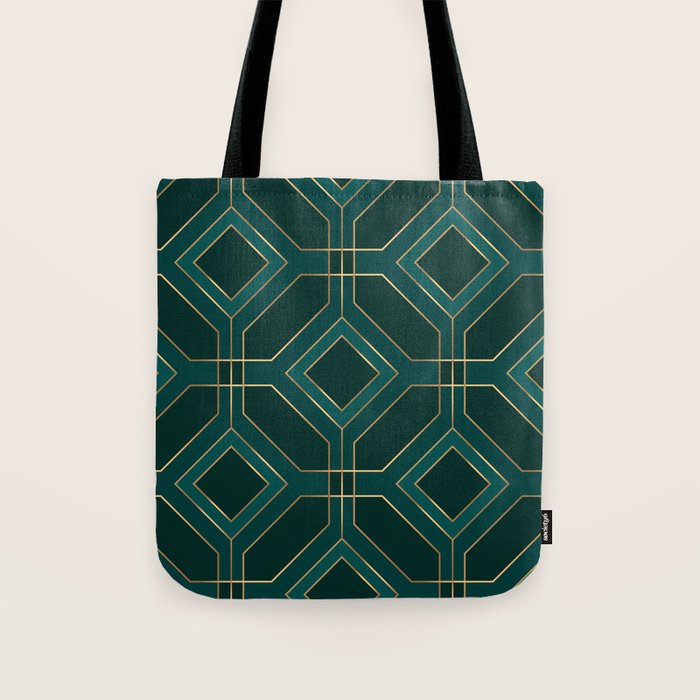 Art Deco Emerald Green & Gold Geometric Pattern Tote Bag Gallery Image 1