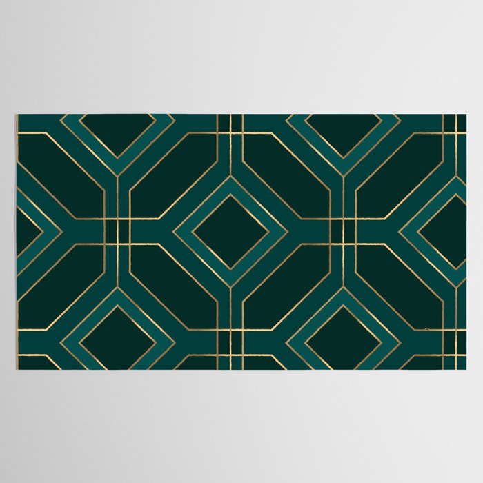 Art Deco Emerald Green & Gold Geometric Pattern Tablecloth Gallery Image 2