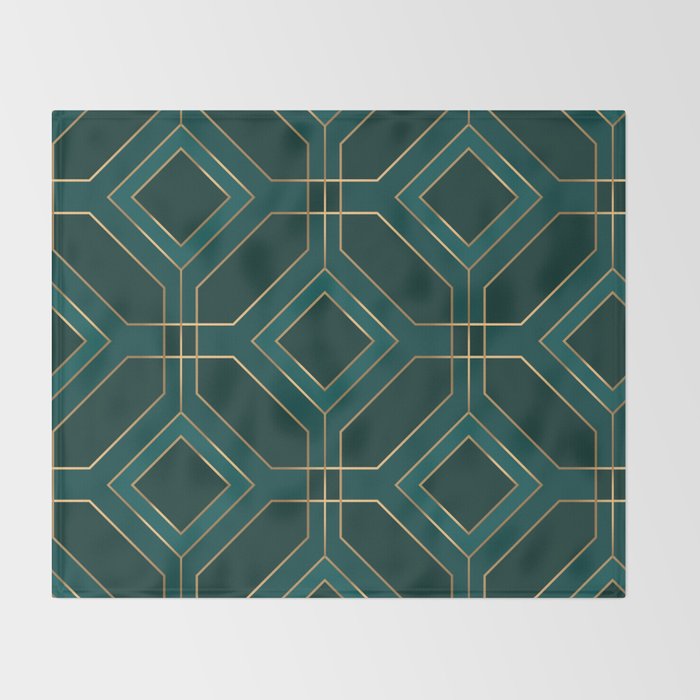 Art Deco Emerald Green & Gold Geometric Pattern Throw Blanket Gallery Image 2