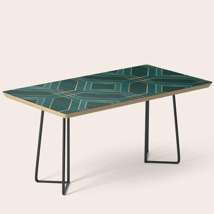 Art Deco Emerald Green & Gold Geometric Pattern Coffee Table Gallery Image 1