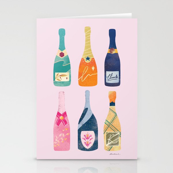 Champagne Bottles - Pink Ver. Stationery Card Gallery Image 1