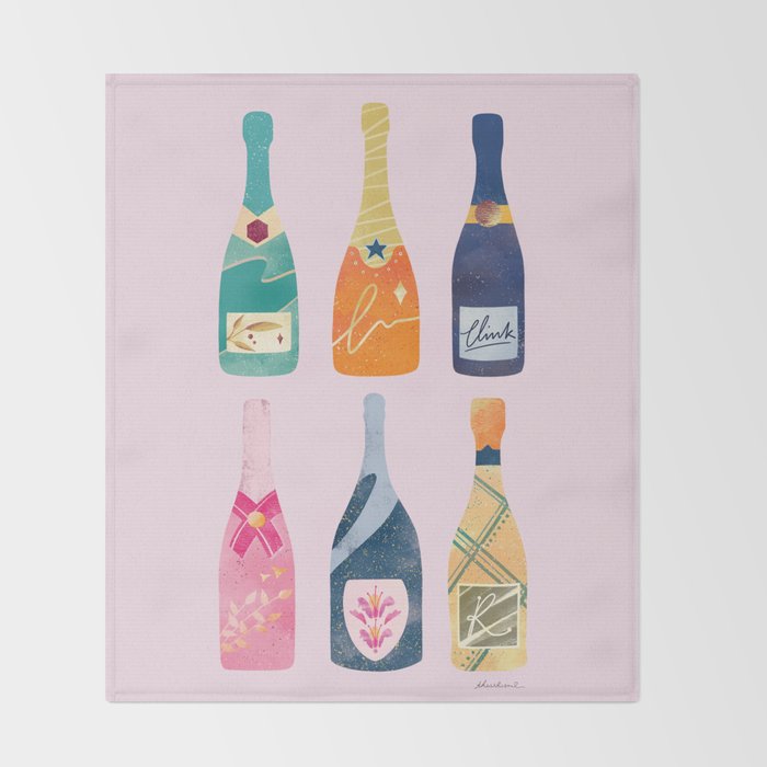 Champagne Bottles - Pink Ver. Throw Blanket Gallery Image 2