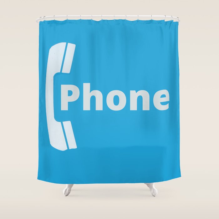 Vintage Pay Phone Booth Old School Retro Telephone Blue Sign Shower Curtain Gallery Image 1