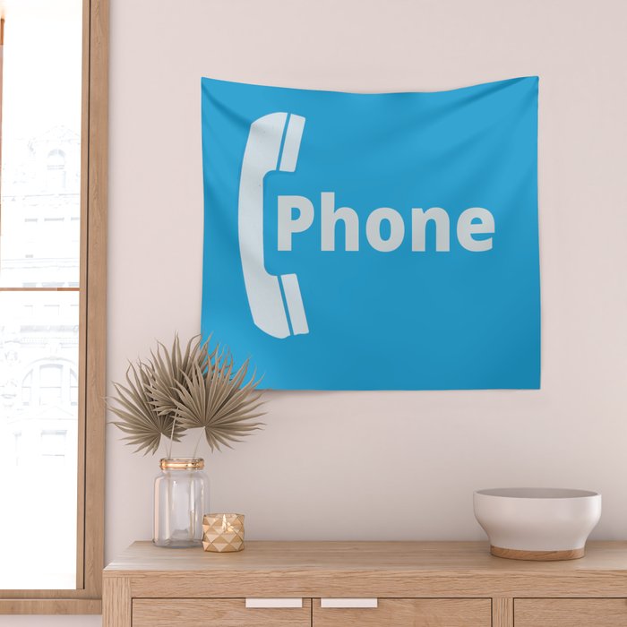 Vintage Pay Phone Booth Old School Retro Telephone Blue Sign Wall Tapestry Gallery Image 2